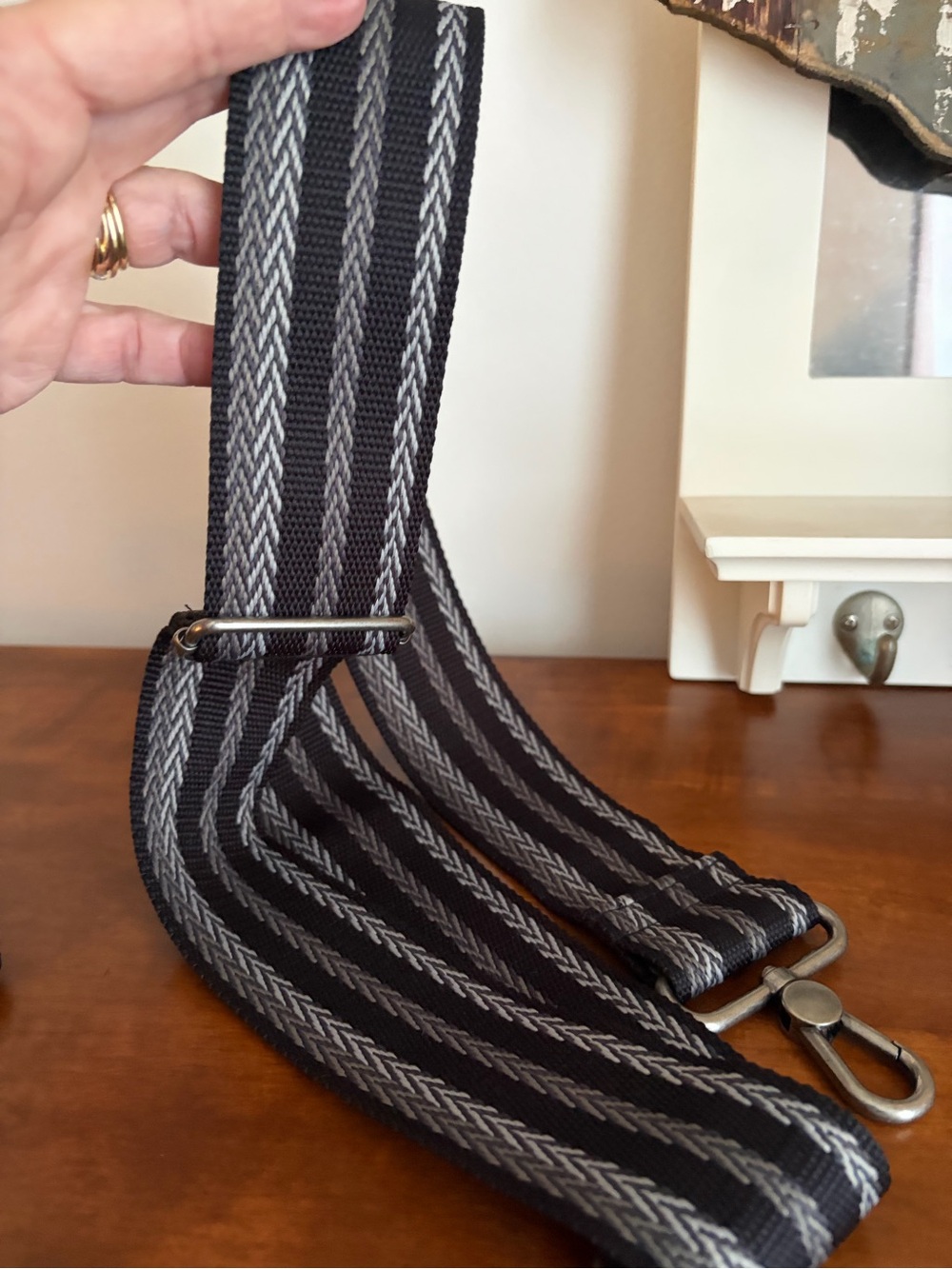 The Sak Black and Gray Striped Adjustable Bag Strap